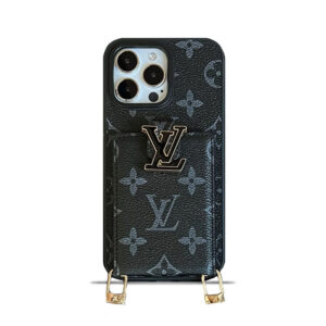 Monogram Case With Card Holder For iPhone And Strap For iPhone Black-SXK241712-GTOCASE