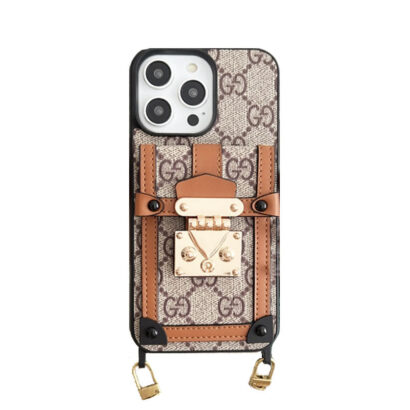 GG iPhone Case With Wallet And Strap Brown -TDK240330-GTOCASE