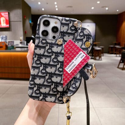 CD iPhone Case With Card Holder And Strap Black-QBS240315-GTOCASE