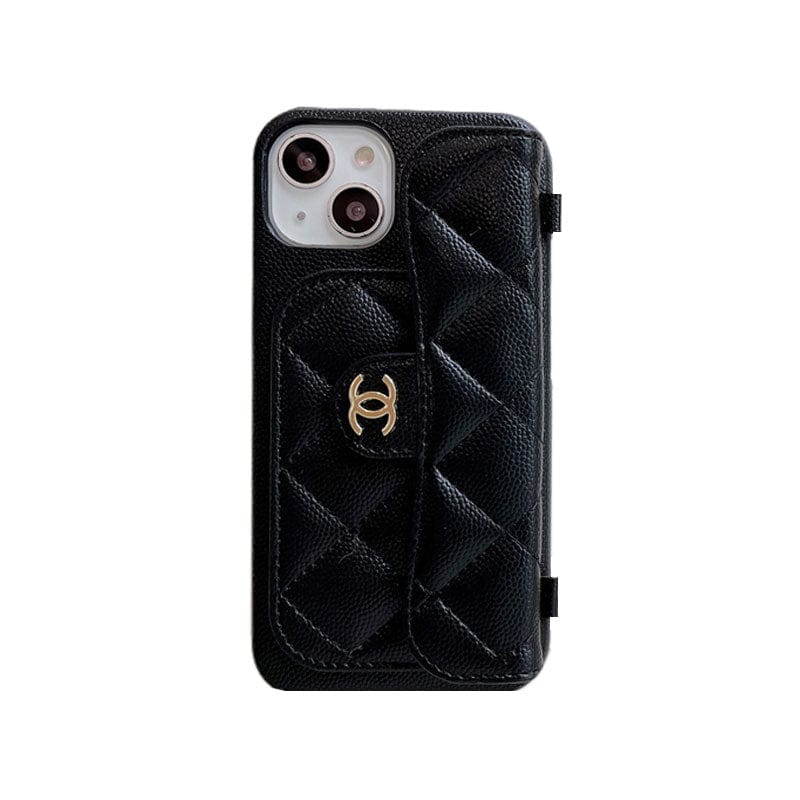 CC iPhone Case With Card Holder And Strap Black -SLK240104-GTOCASE