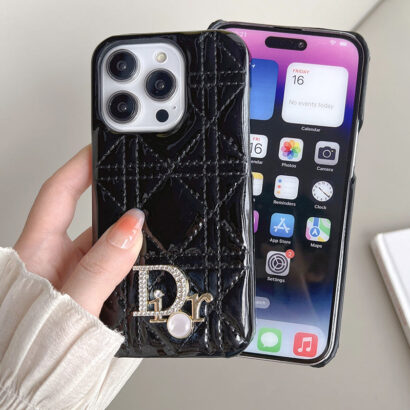 Luxury Black Monogram CD Leather iPhone Case