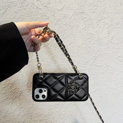 CC iPhone Case With Card Holder And Strap Black -ZPL240506-GTOCASE