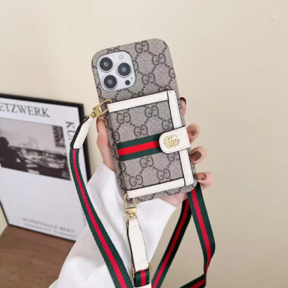 GG iPhone Case With Wallet And Crossbody Strap White -XK240330-GTOCASE