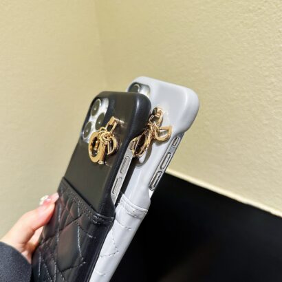 Classic CD iPhone Case With Card Holder Leather Black-JDK240513-GTOCASE