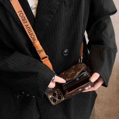 Monogram iPhone Case With Wallet And Strap Brown Big Printing-XFQ240329-GTOCASE