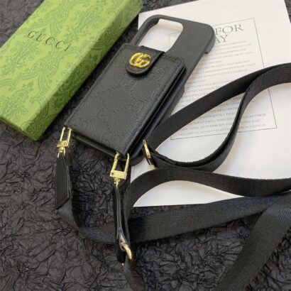 GG iPhone Case With Wallet And Strap Black -SXK240513-GTOCASE