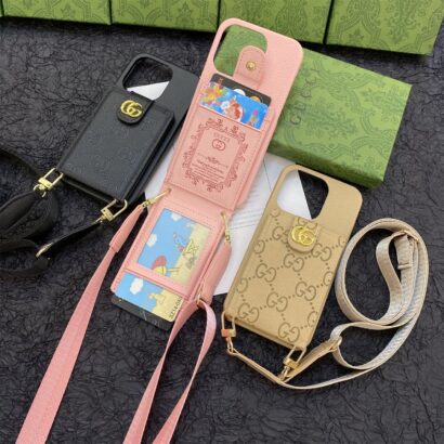 GG iPhone Case With Wallet And Strap Black -SXK240513-GTOCASE