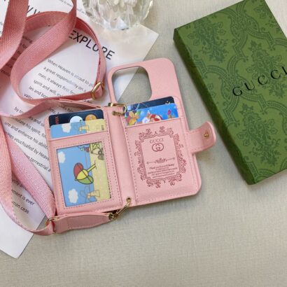 GG iPhone Case With Wallet And Strap Pink -ZY241720-GTOCASE