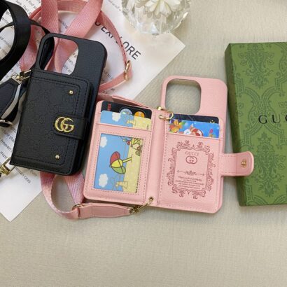 GG iPhone Case With Wallet And Strap Pink -ZY241720-GTOCASE