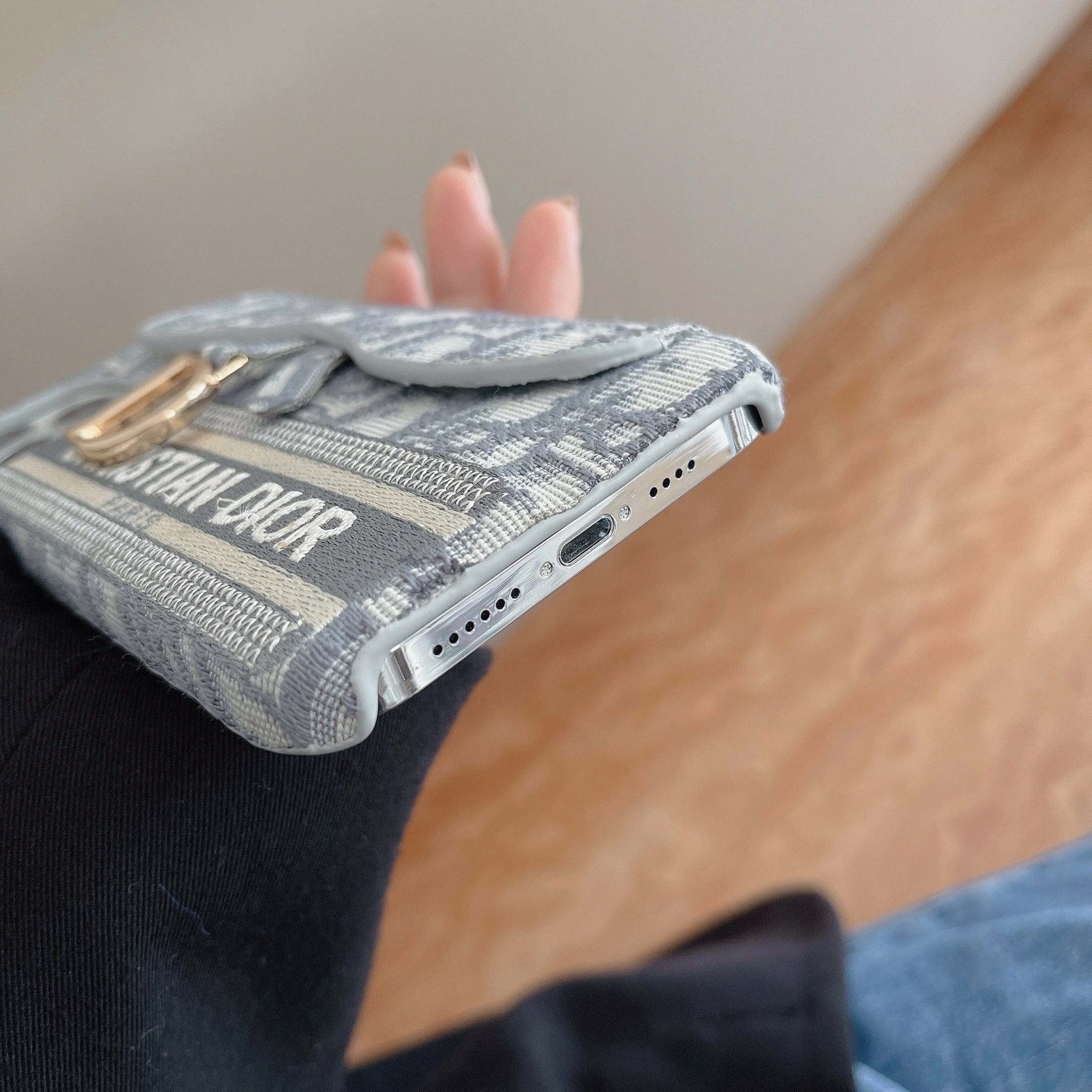 CD iPhone Case With Card Holder Gray-KKY240115-GTOCASE