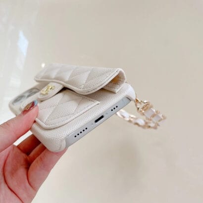 CC iPhone Case With Card Holder And Strap White -SLK240104-GTOCASE