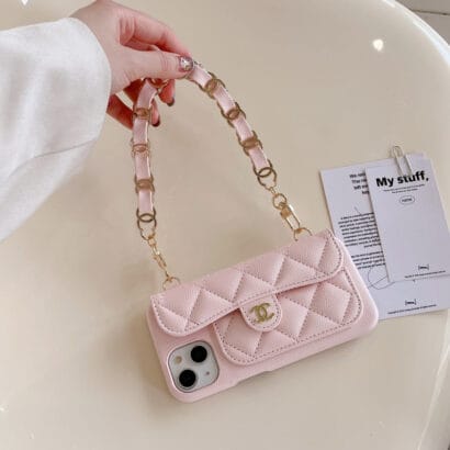 CC iPhone Case With Card Holder And Strap Pink -SLK240104-GTOCASE