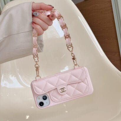 CC iPhone Case With Card Holder And Strap Pink -SLK240104-GTOCASE