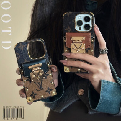 Monogram iPhone Case With Card Holder and Strap Brown-QBS240113-GTOCASE