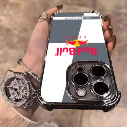 Grey White Red Bull Phone Case with unique fashion design for iPhone 15 Pro Max, military-grade shockproof cover, trendy phone case