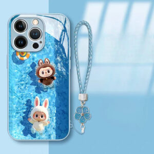 DT02 Labubu Designer Toy Phone Case with Lanyard for iPhone 16 Pro Max - Unique Artistic Design, Premium Glass Protection, Detachable Lanyard - Best iPhone 16 Pro Max Case