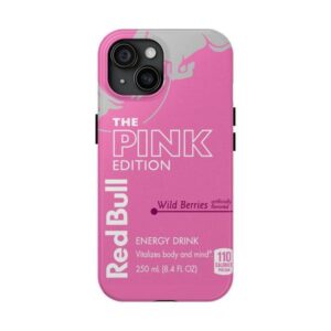 Pink Red Bull iPhone 16 Pro Max Case with dual-layer shockproof protection, vibrant streetwear design, compatible with iPhone 15/14/13/12 Pro Max models, trendy phone accessory