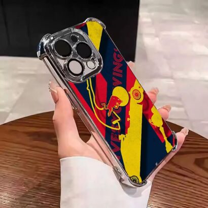 Military-grade shockproof Red Bull phone case with tri-color design for iPhone 16 Pro Max/15 Pro Max/14 Pro Max - drop protection up to 6 feet