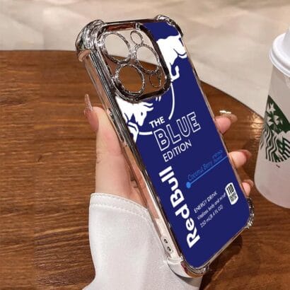 Vibrant blue Red Bull pattern iPhone 14 case, ultra durable drop protection cover, compatible with iPhone 13/14/15 Pro Max and Samsung Google phones