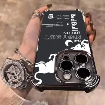 Black Red Bull Phone Case with military-grade protection & vibrant bull design for iPhone 16 Pro Max, shockproof cover with air cushion corners