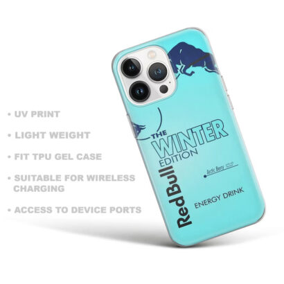 Red Bull inspired iPhone case with dual layer shockproof protection, military-grade drop defense for iPhone 14/13/12, trendy energy drink design