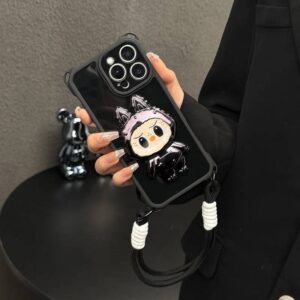 DT04 Labubu Designer Toy iPhone 15 Pro Max Case with anti-loss strap - Unique artistic pattern & military-grade protection for trendy art lovers