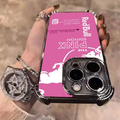 Custom Pink Red Bull shockproof phone case for iPhone 15 Pro Max - fade-resistant colors & military-grade drop protection