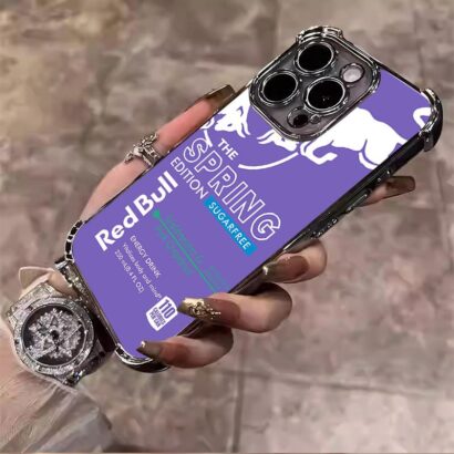 Unique purple Red Bull protective case compatible with iPhone 15 Pro Max, Samsung and Google phones - shock absorbing