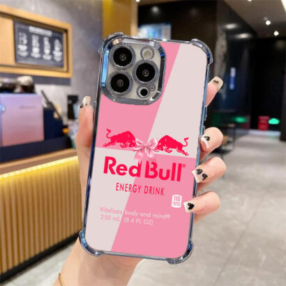 Shockproof phone case for iPhone 14/13 with air cushion corners - Stylish Pink Red Bull theme & military-grade drop protection