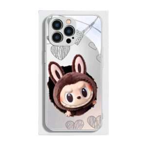 DT17 Labubu designer toy glass phone case with vibrant UV art print and military-grade protection for iPhone 16 Pro Max/15 Pro Max/14 Pro Max - trendy artistic case