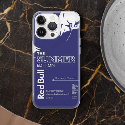 Red Bull inspired iPhone 15 case with military-grade shockproof protection, vibrant energy drink design for adventurous users