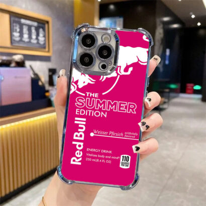 Durable Red Bull iPhone 15 Pro Max case featuring four-corner air cushion technology and perfect fit for all buttons