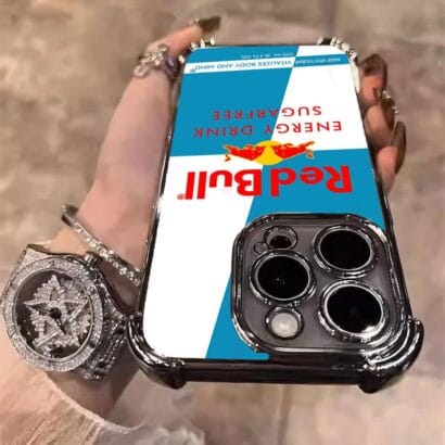 Shockproof protective phone cover with perfect fit for iPhone 15 Pro Max - stylish Blue White Red Bull design