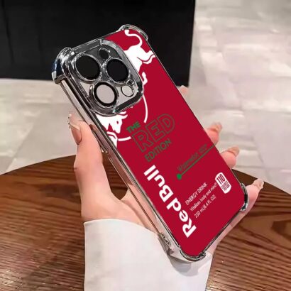 Ultra Shockproof Red Bull Phone Case with airbag tech for iPhone 15 Pro Max - Vibrant Energy Red design & non-slip grip
