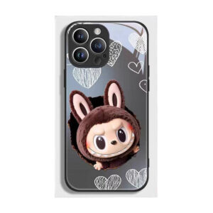 DT22 Labubu Designer Toy Glass Case for iPhone 16 Pro Max - Crystal-clear tempered glass with shock-absorbing TPU bumper, limited-edition trendy art protection