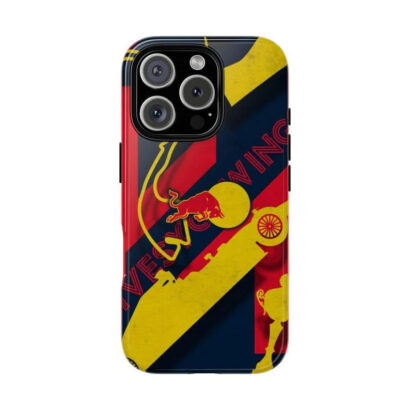 Trendy Red Bull print iPhone 14/13/12 case featuring 6ft drop protection, ultra-thin dual-layer shockproof design and scratch-resistant artwork