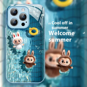 DT28 Labubu Designer Toy Glass Case with premium tempered glass back and exclusive artwork for iPhone 16 Pro Max/15 Pro Max/14 Pro Max - trendy art phone case