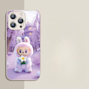 DT19 Labubu Designer Toy Glass Phone Case with crystal clear display for iPhone 16 Pro Max/15 Pro Max/14 Pro Max, showcasing vibrant art with military-grade drop protection