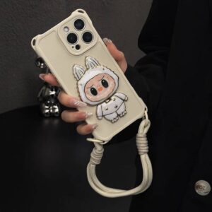DT03 Labubu Designer Toy iPhone 15 Pro Max Case with Strap - Unique Urban Vinyl Art, Military-Grade Protection & Detachable Strap for Fashion Lovers